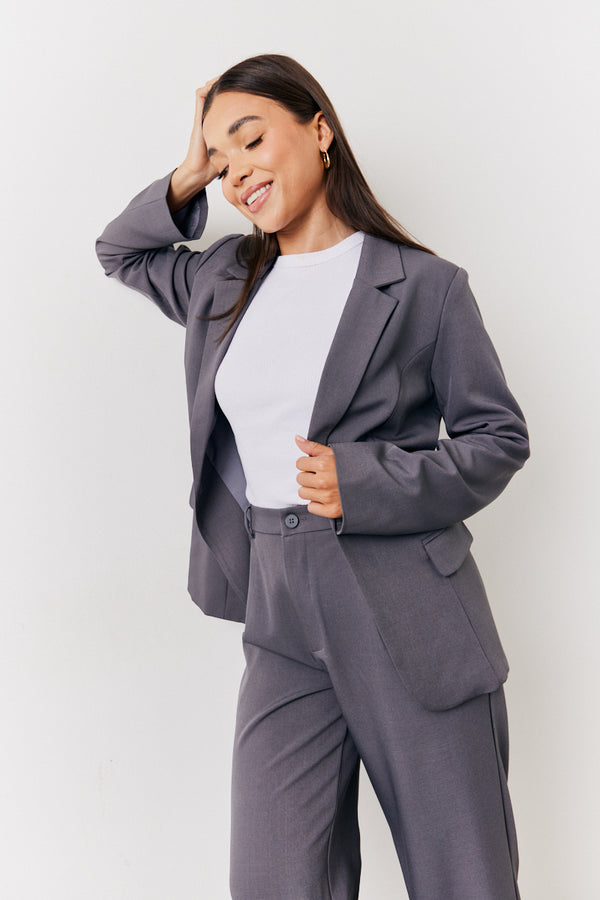 in the style In The Style Charcoal Relaxed Pocket Detail Blazer Charcoal