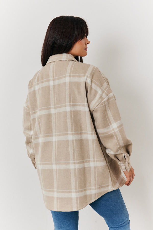 In The Style In The Style Check Button Through Shacket Cream