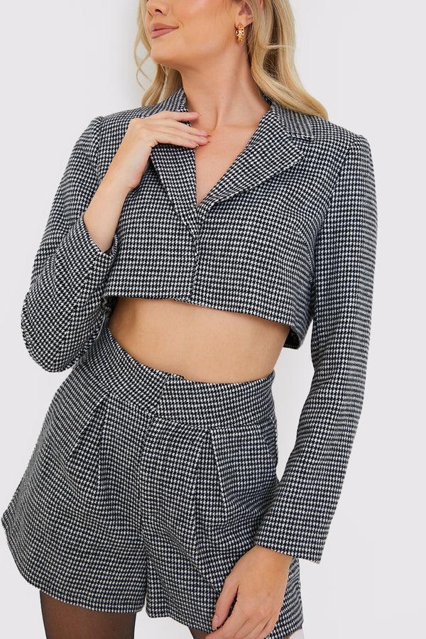 In The Style In The Style Check Cropped Boxy Blazer Grey