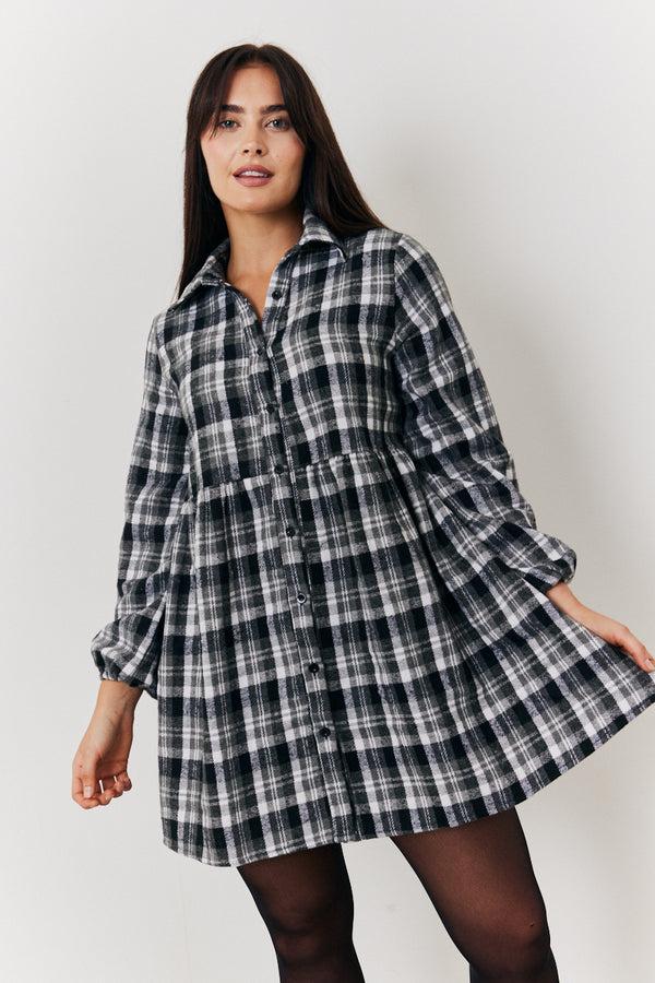 In The Style In The Style Check Smock Shirt Dress Grey