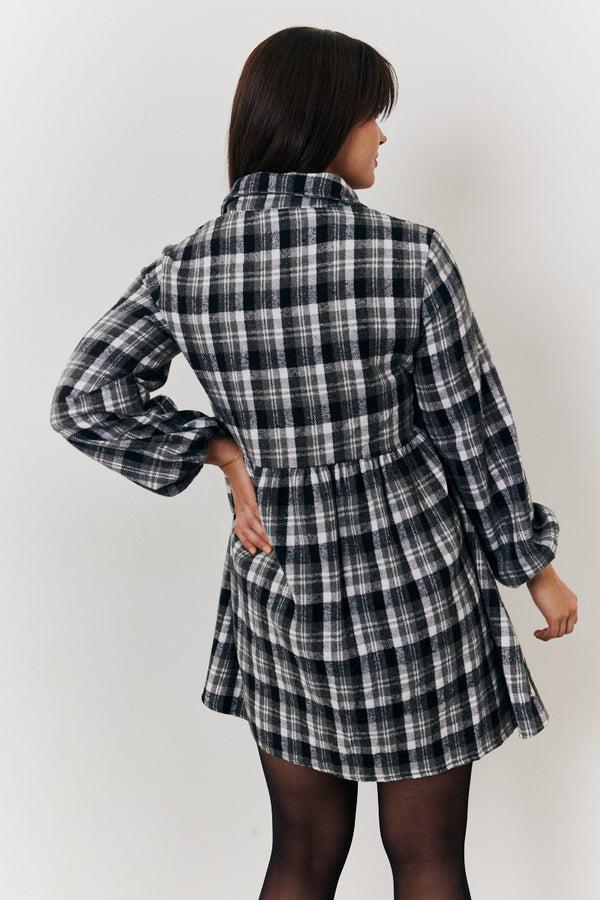 In The Style In The Style Check Smock Shirt Dress Grey