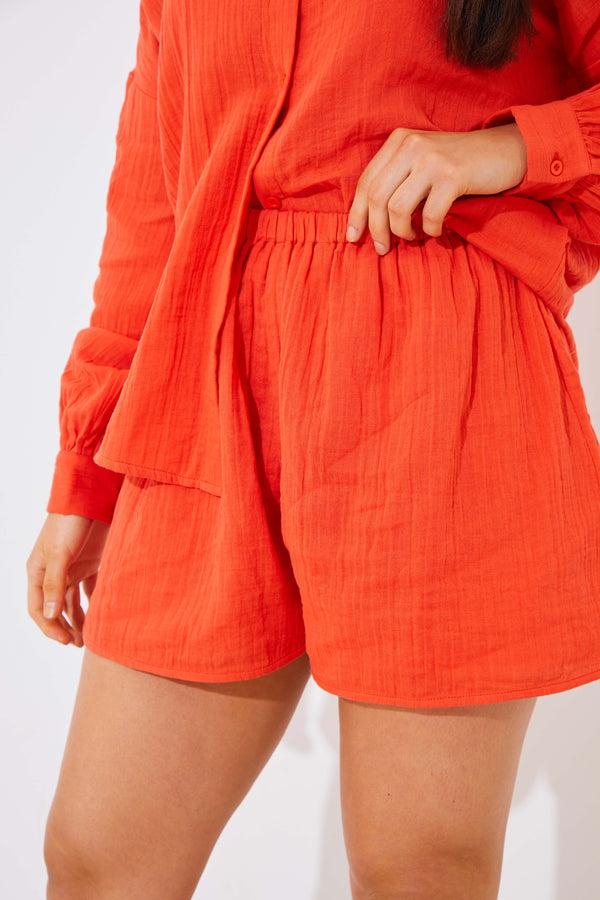 In The Style In The Style Cheesecloth Co-Ord Short Cherry Red