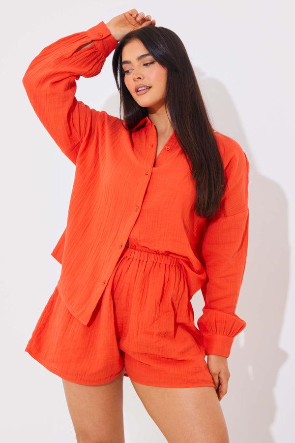 in the style In the Style Cheesecloth Co-Ord Short Cherry red in the style In the Style Cheesecloth Co-Ord Short Cherry red
