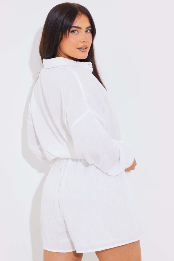 In The Style In The Style Cheesecloth Co-Ord Short White