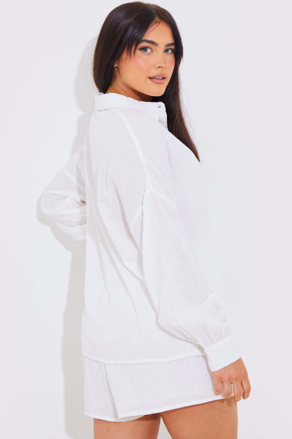 In The Style In The Style Cheesecloth Relaxed Co-Ord Shirt White