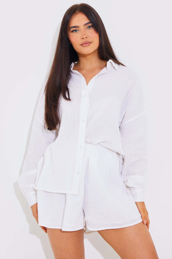 in the style In The Style Cheesecloth Relaxed Co-Ord Shirt White in the style In The Style Cheesecloth Relaxed Co-Ord Shirt White