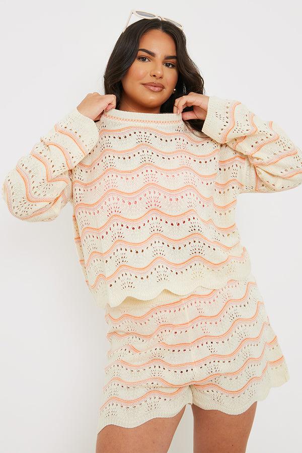 In The Style In The Style Chevron Crochet Co-Ord Top Cream