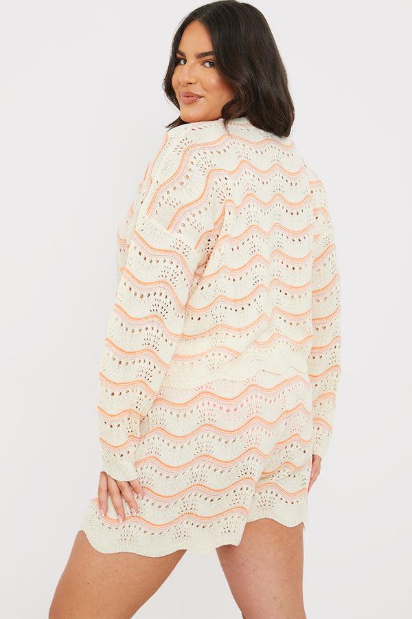 In The Style In The Style Chevron Crochet Co-Ord Top Cream