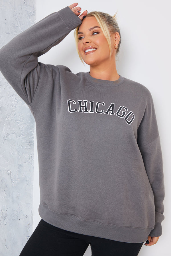 In The Style In The Style Chicago Printed Sweater Grey