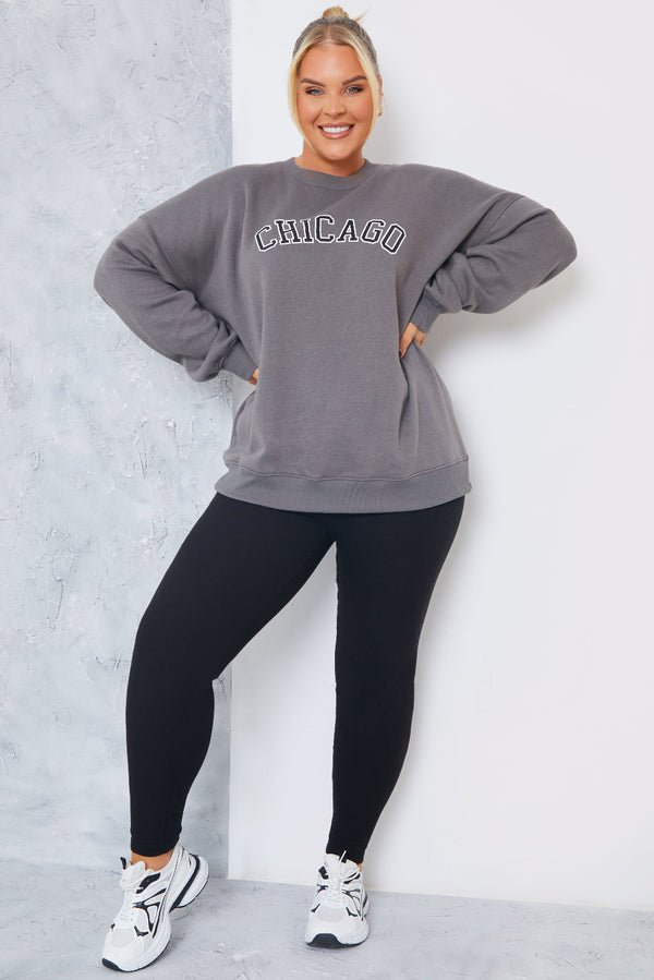 In The Style In The Style Chicago Printed Sweater Grey