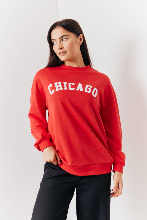 in the style In the Style Chicago Slogan Sweatshirt Red
