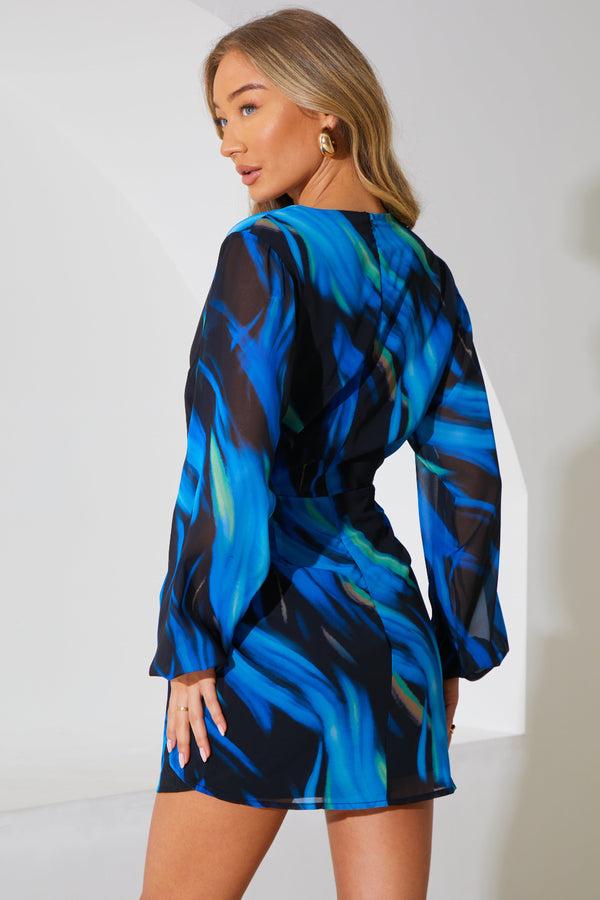 In The Style In The Style Chiffon Abstract Drape Wrap Mini Dress Black