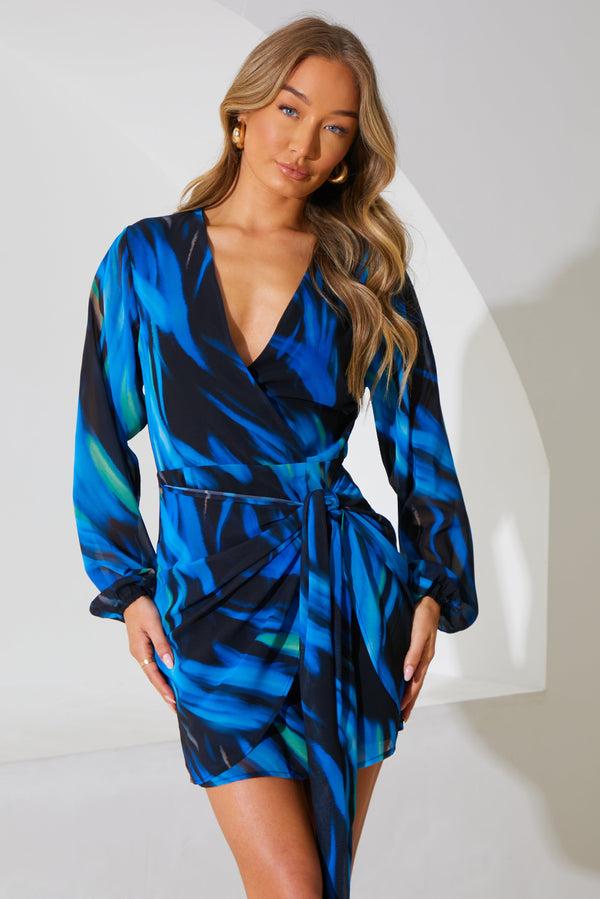 in the style In the Style Chiffon Abstract Drape Wrap Mini Dress Black