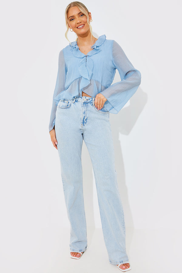 In The Style In The Style Chiffon Frill Blouse Blue