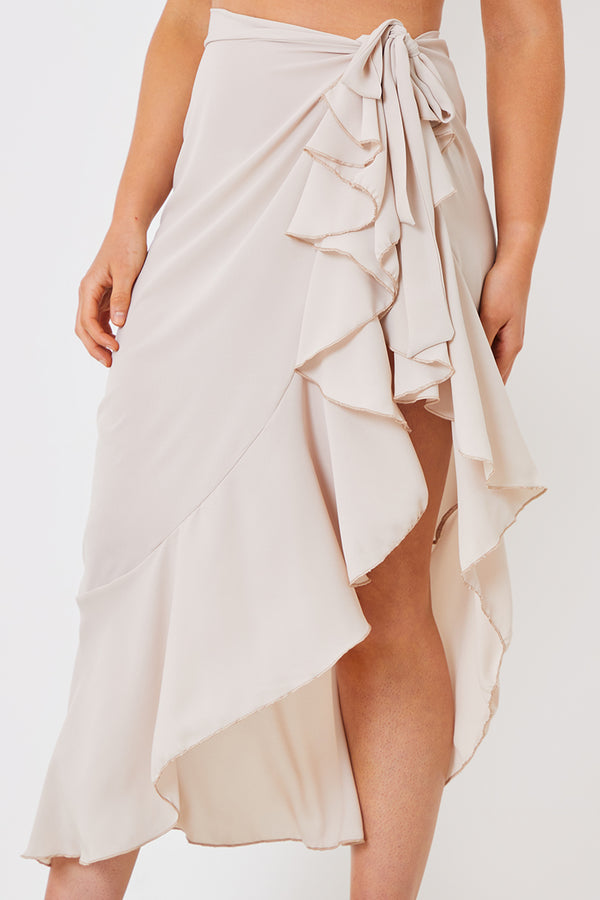 In The Style In The Style Chiffon Frill Detail Wrap Sarong Cream