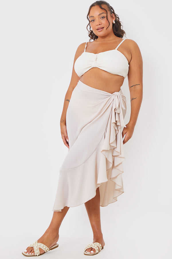 In The Style In The Style Chiffon Frill Detail Wrap Sarong Cream