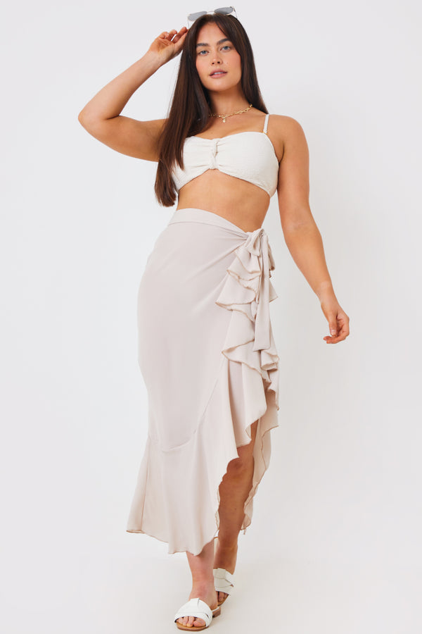 in the style In the Style Chiffon Frill Detail Wrap Sarong Cream