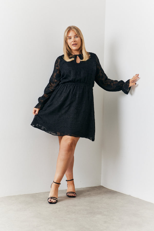 in the style In the Style Chiffon Jacquard Skater Mini Dress Black