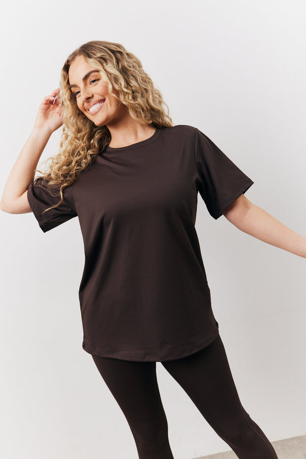in the style In The Style Chocolate Crew Neck Active Co-Ord T-Shirt Chocolate