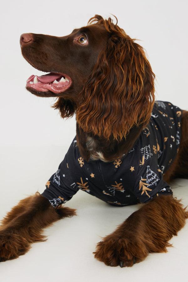 In The Style In The Style Christmas Tree Print Dog PJ Black