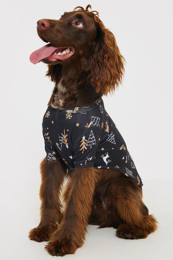 in the style In the Style Christmas Tree Print Dog PJ Black