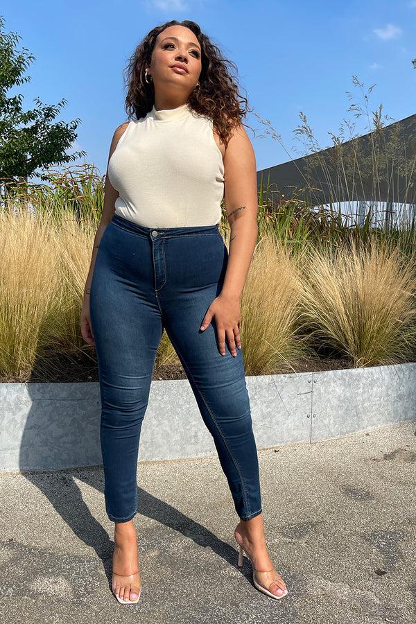 in the style In the Style Clean High Waisted Stretch Jegging Jeans Blue