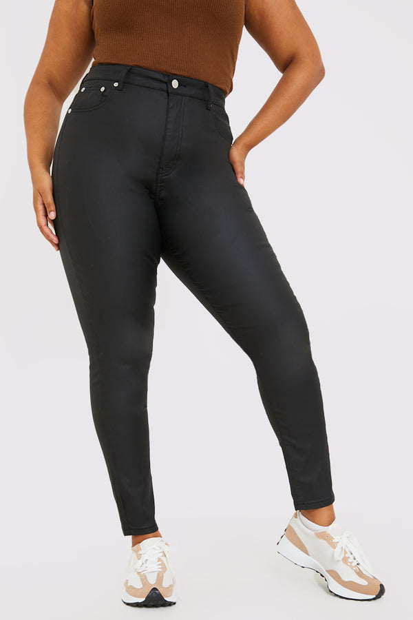 In The Style In The Style Coated High Waisted Jeans Black
