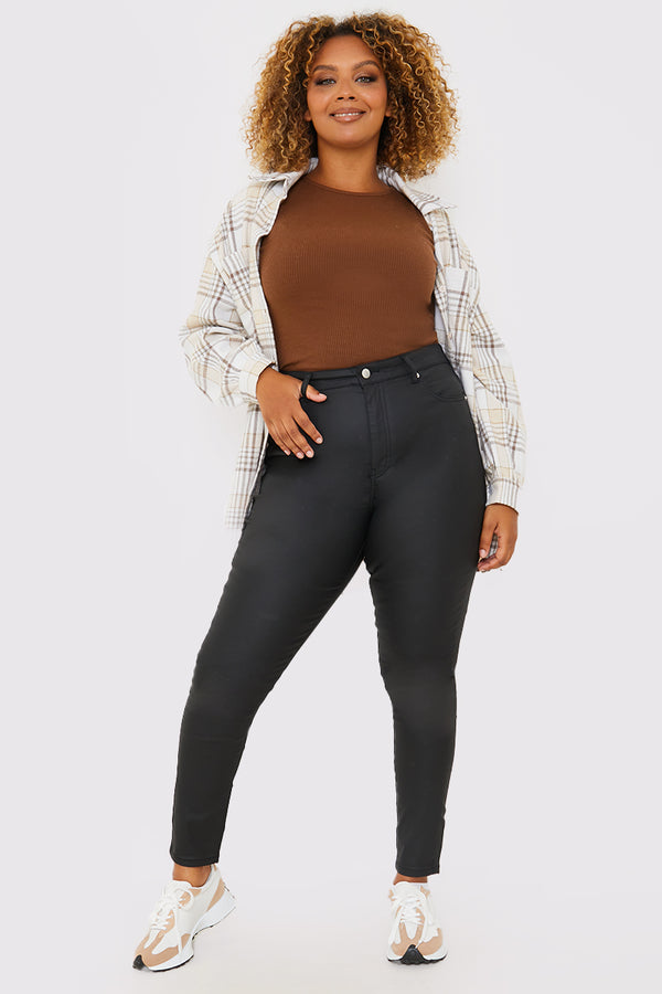in the style In the Style Coated High Waisted Jeans Black