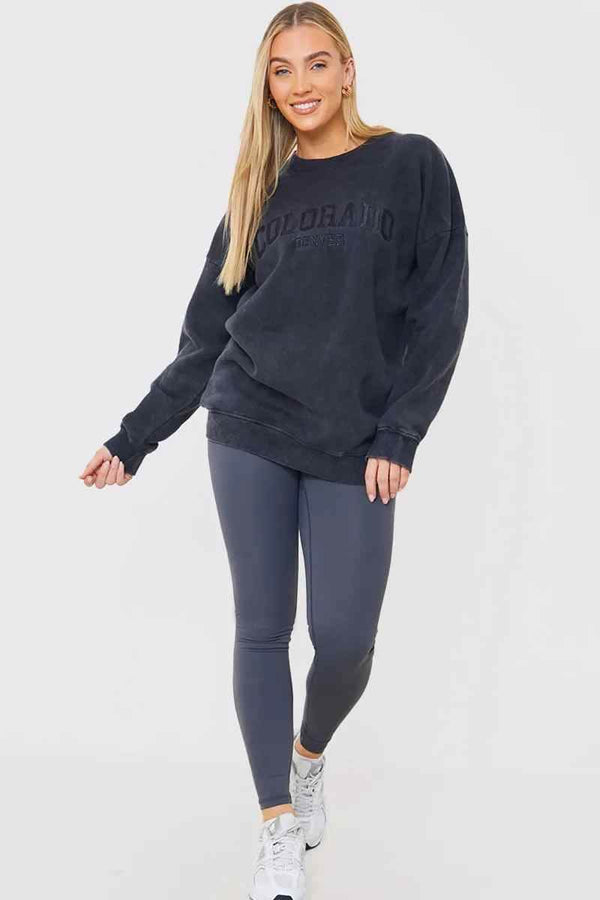 In The Style In The Style 'Colorado' Acid Wash Slogan Sweater Charcoal