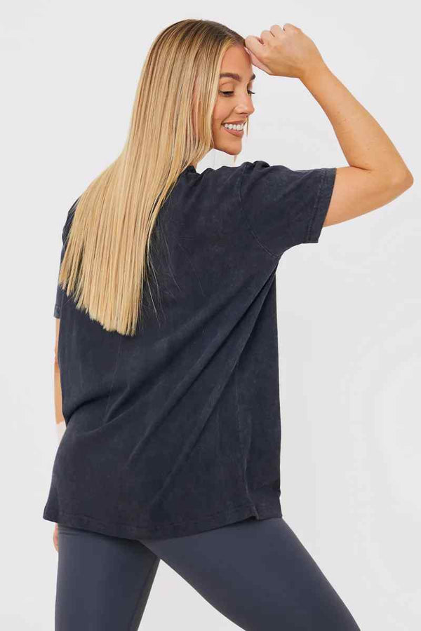 In The Style In The Style Colorado' Acid Wash Slogan T-Shirt Charcoal