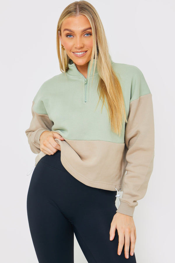 In The Style In The Style Colourblock Half Zip Sweatshirt Sage