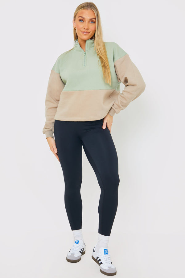 In The Style In The Style Colourblock Half Zip Sweatshirt Sage