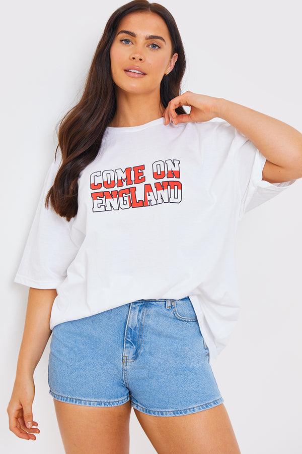 in the style In The Style Come On England' Slogan Football T-Shirt White