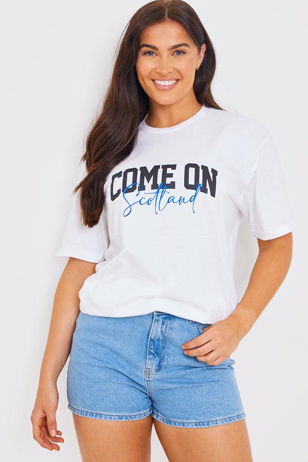 In The Style In The Style Come On Scotland' Slogan Football T-Shirt White