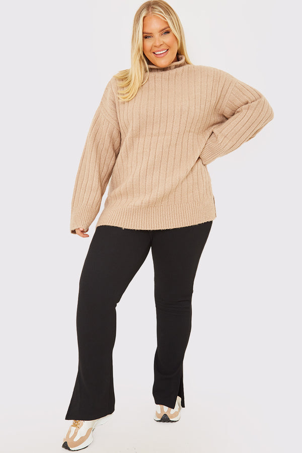 In The Style In The Style Compact Rib Split Hem Leggings Black