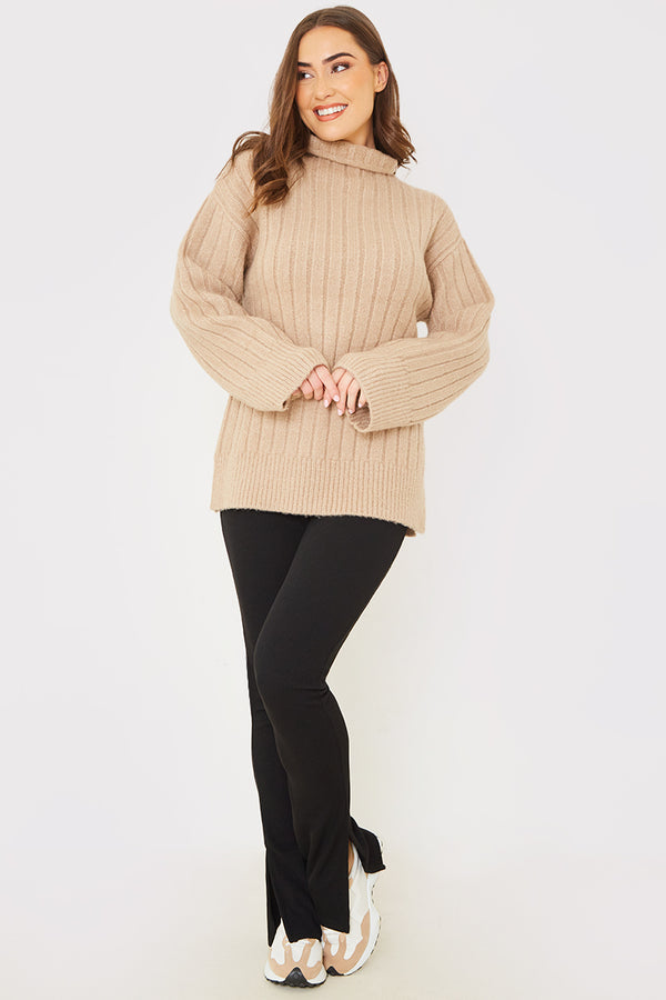 in the style In the Style Compact Rib Split Hem Leggings Black