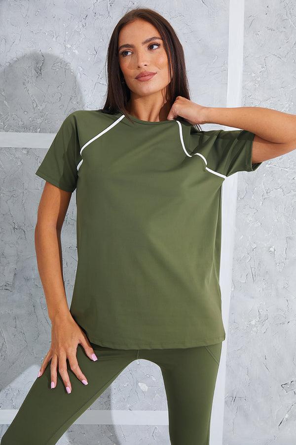 In The Style In The Style Contrast Active T-Shirt Khaki