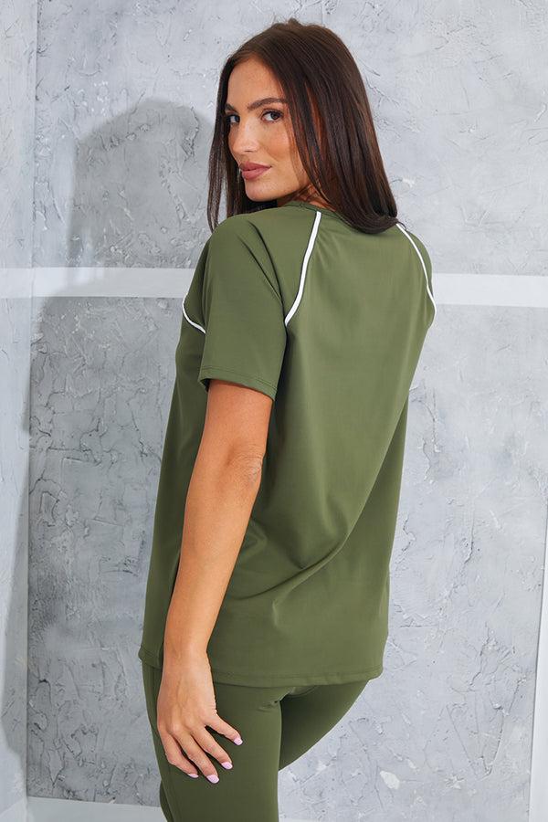 In The Style In The Style Contrast Active T-Shirt Khaki