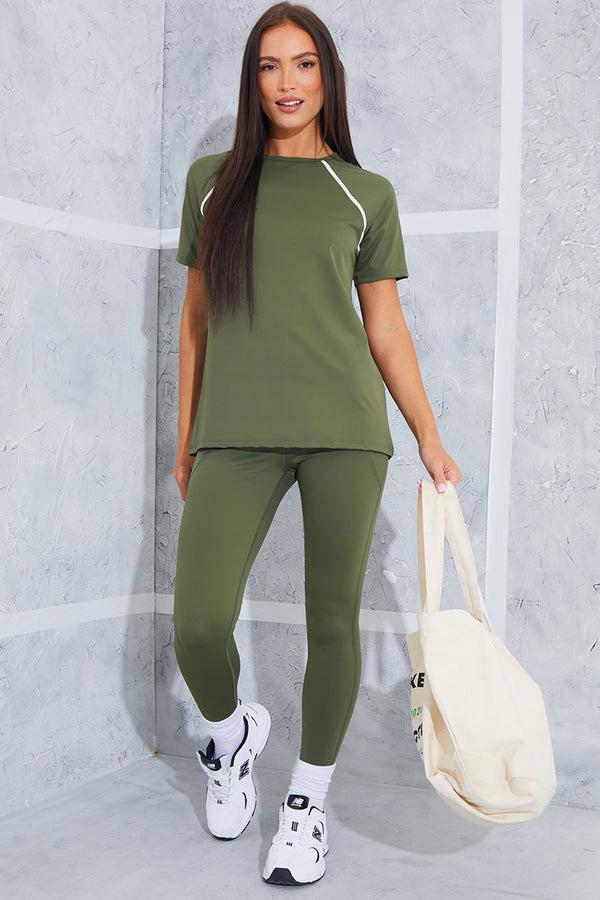 In The Style In The Style Contrast Active T-Shirt Khaki