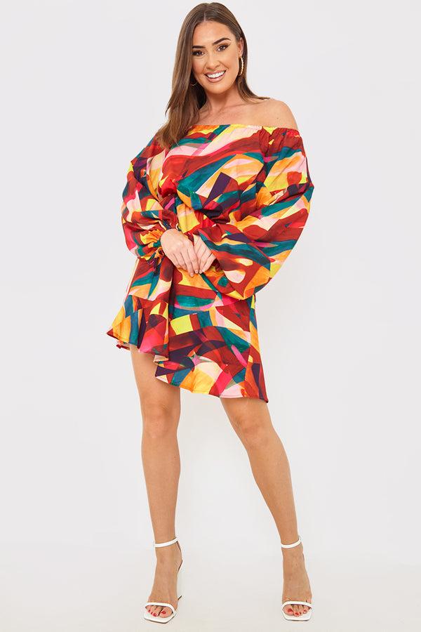 In The Style In The Style Contrast Bardot Frill Hem Skater Dress Multi