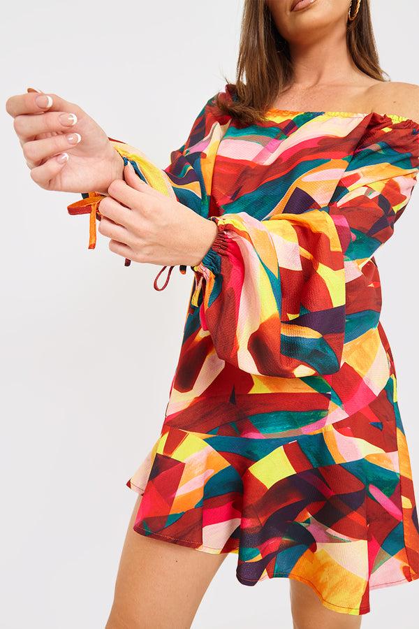 In The Style In The Style Contrast Bardot Frill Hem Skater Dress Multi