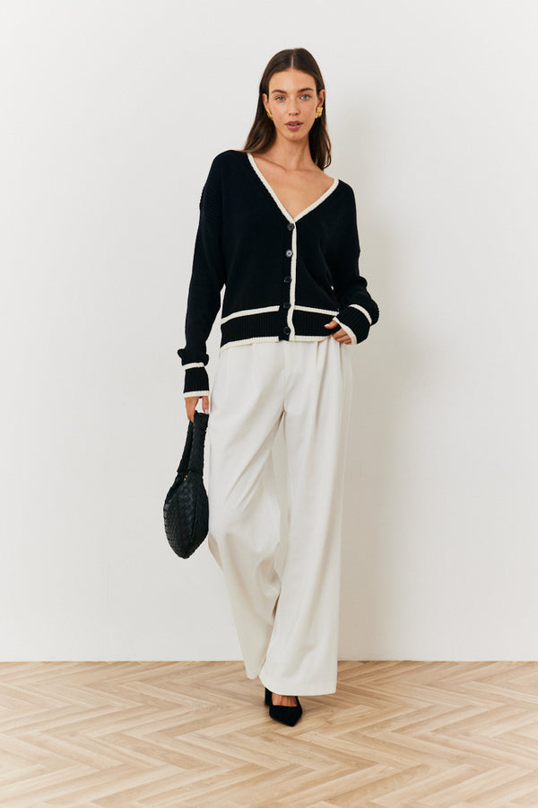 In The Style In The Style Contrast Binding Knit Cardigan Black