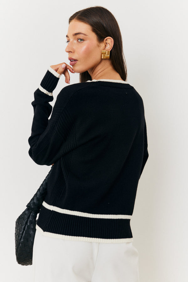 In The Style In The Style Contrast Binding Knit Cardigan Black