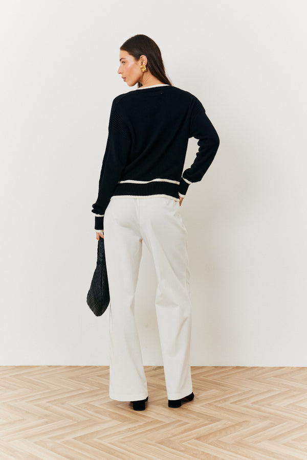 In The Style In The Style Contrast Binding Knit Cardigan Black