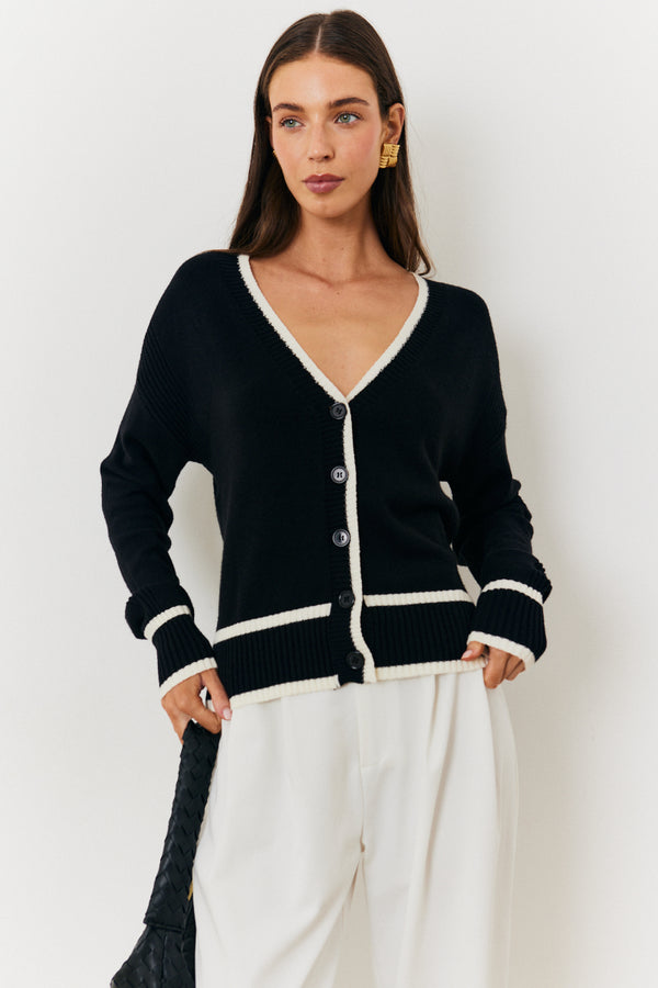 in the style In The Style Contrast Binding Knit Cardigan Black