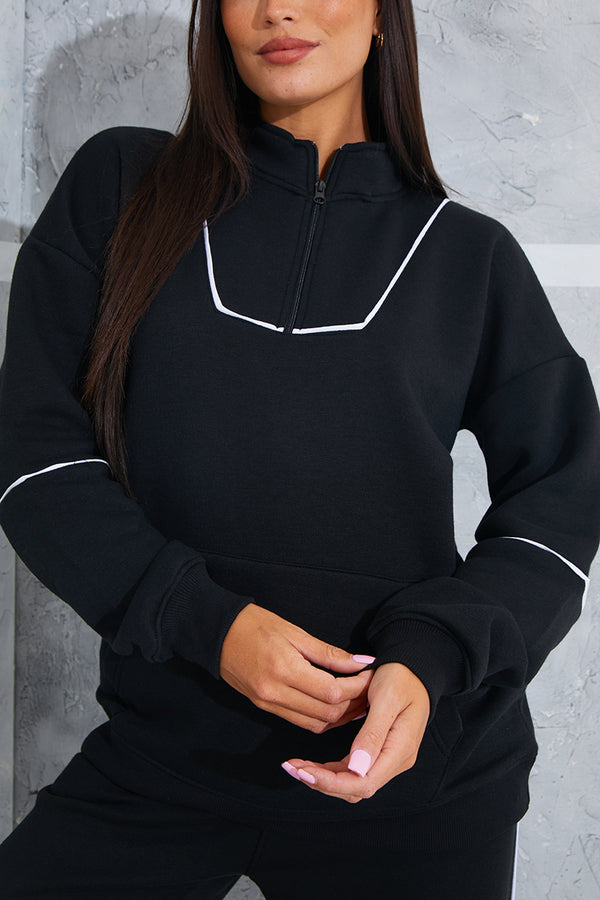 In The Style In The Style Contrast Binding Zip Longline Sweat Black
