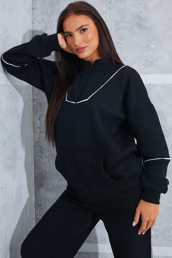 in the style In the Style Contrast Binding Zip Longline Sweat Black
