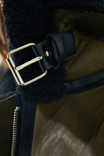 In The Style In The Style Contrast Borg Aviator Jacket Khaki