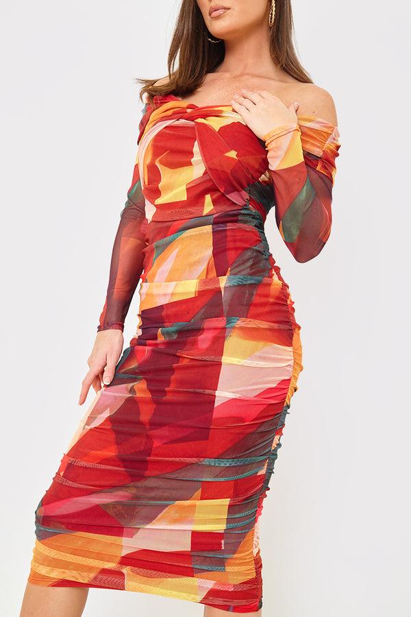 In The Style In The Style Contrast Mesh Twist Midi Dress Multi