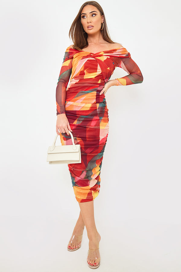 in the style In the Style Contrast Mesh Twist Midi Dress Multi